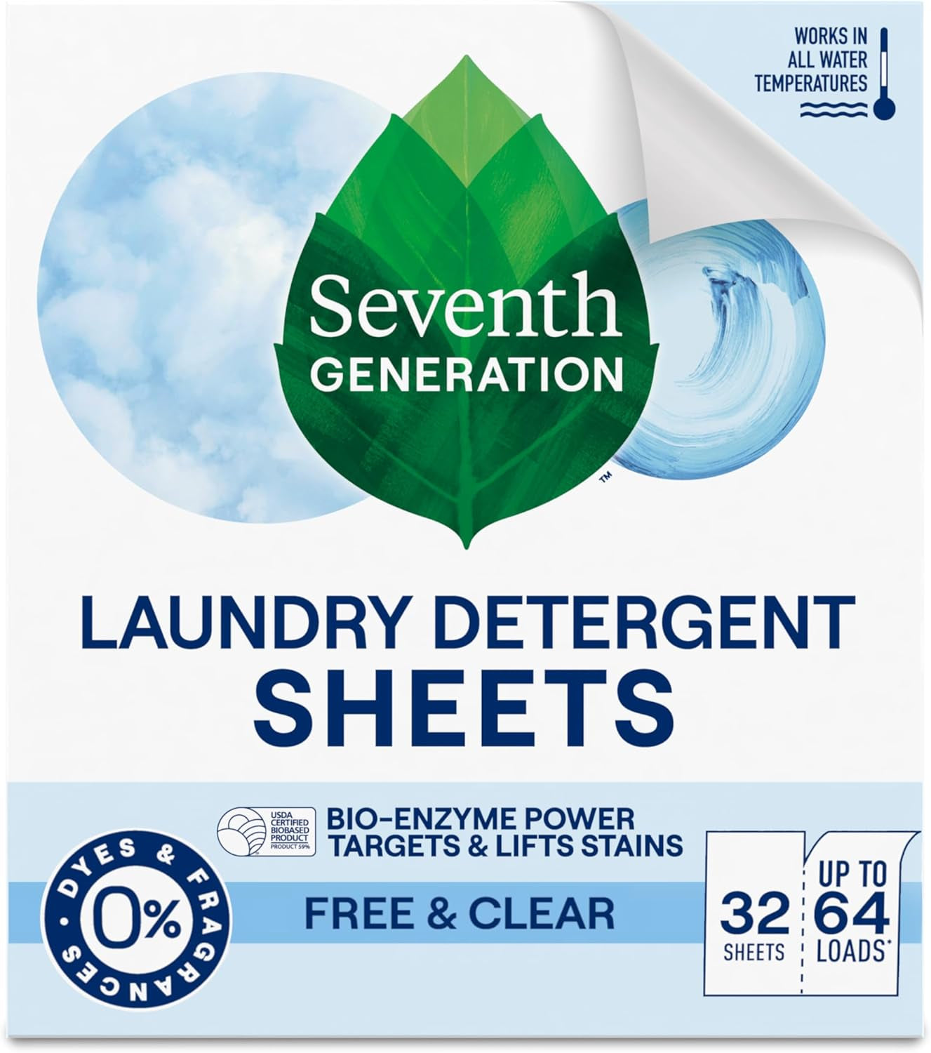 Laundry Detergent Sheets, up to 64 Loads, Free & Clear, Made for Sensitive Skin, Safer for Your Family