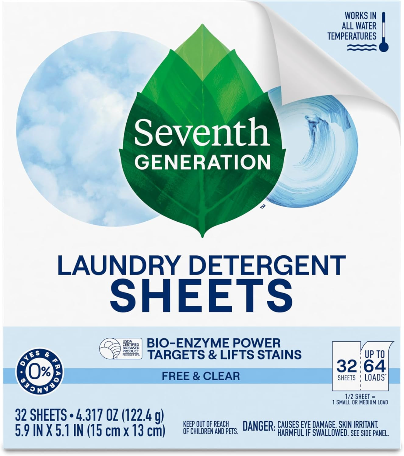 Laundry Detergent Sheets, up to 64 Loads, Free & Clear, Made for Sensitive Skin, Safer for Your Family