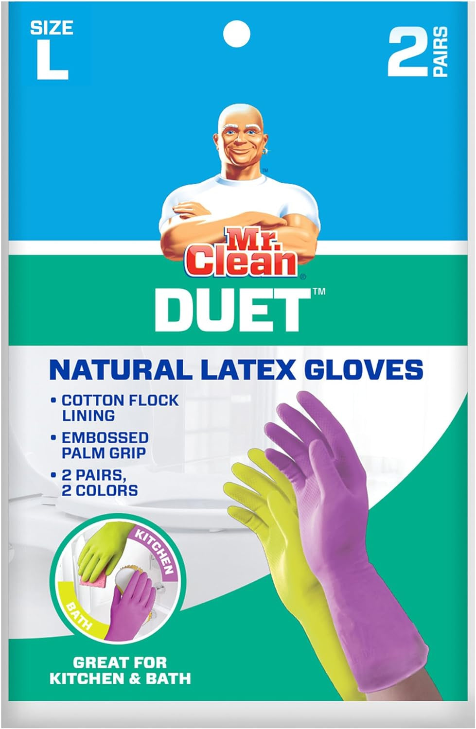 Mr. Clean Duet, Natural Latex, Beaded Cuff, Cotton Flock Lining, Non-Slip Grip Gloves