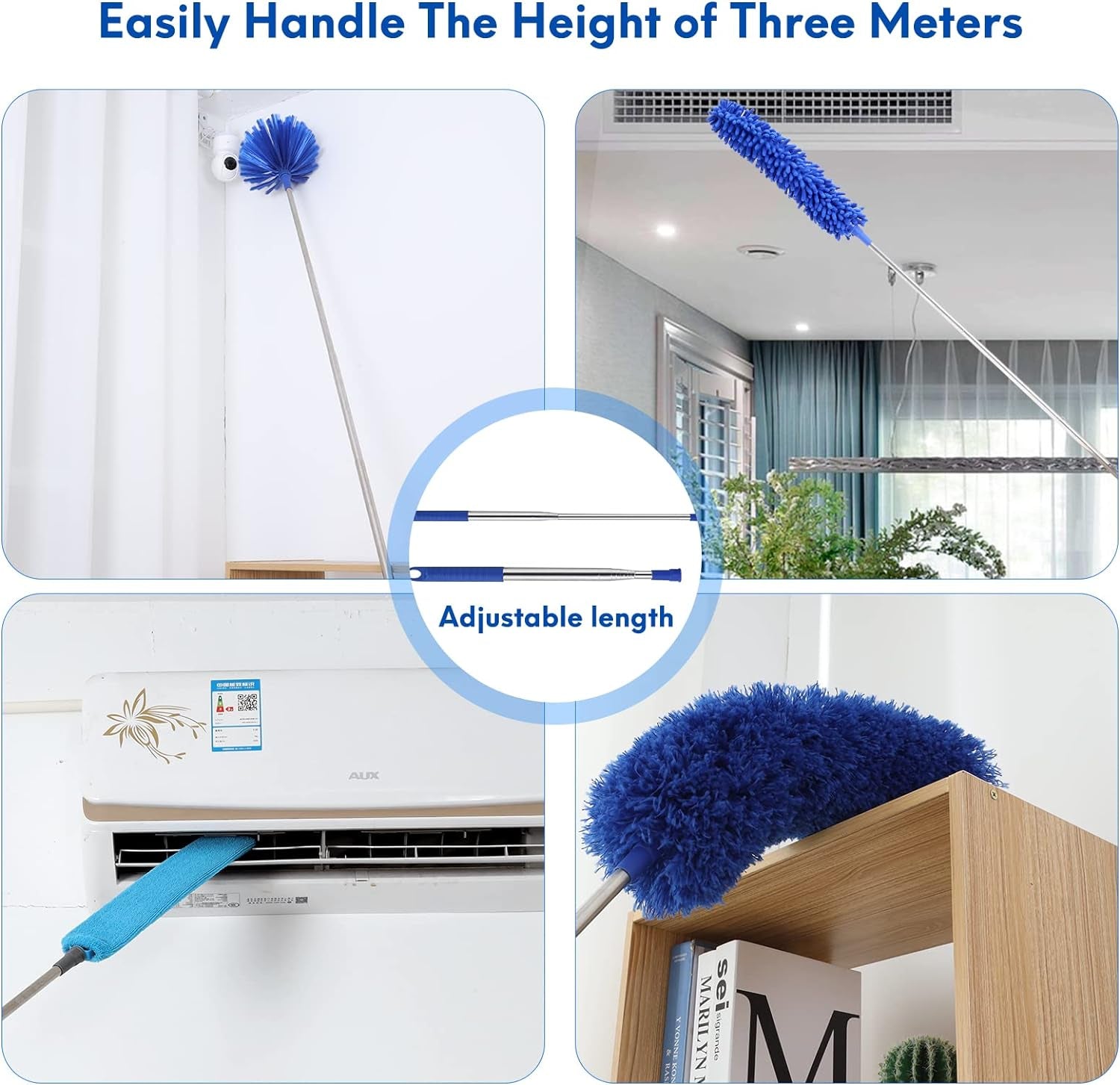 Duster for Cleaning,100In Cobweb Duster with Extension Pole, Reusable Furniture Ceiling Fan Cleaner Duster,Hand Washable Duster,Easy Disassemble Spider Web Brush with Pole