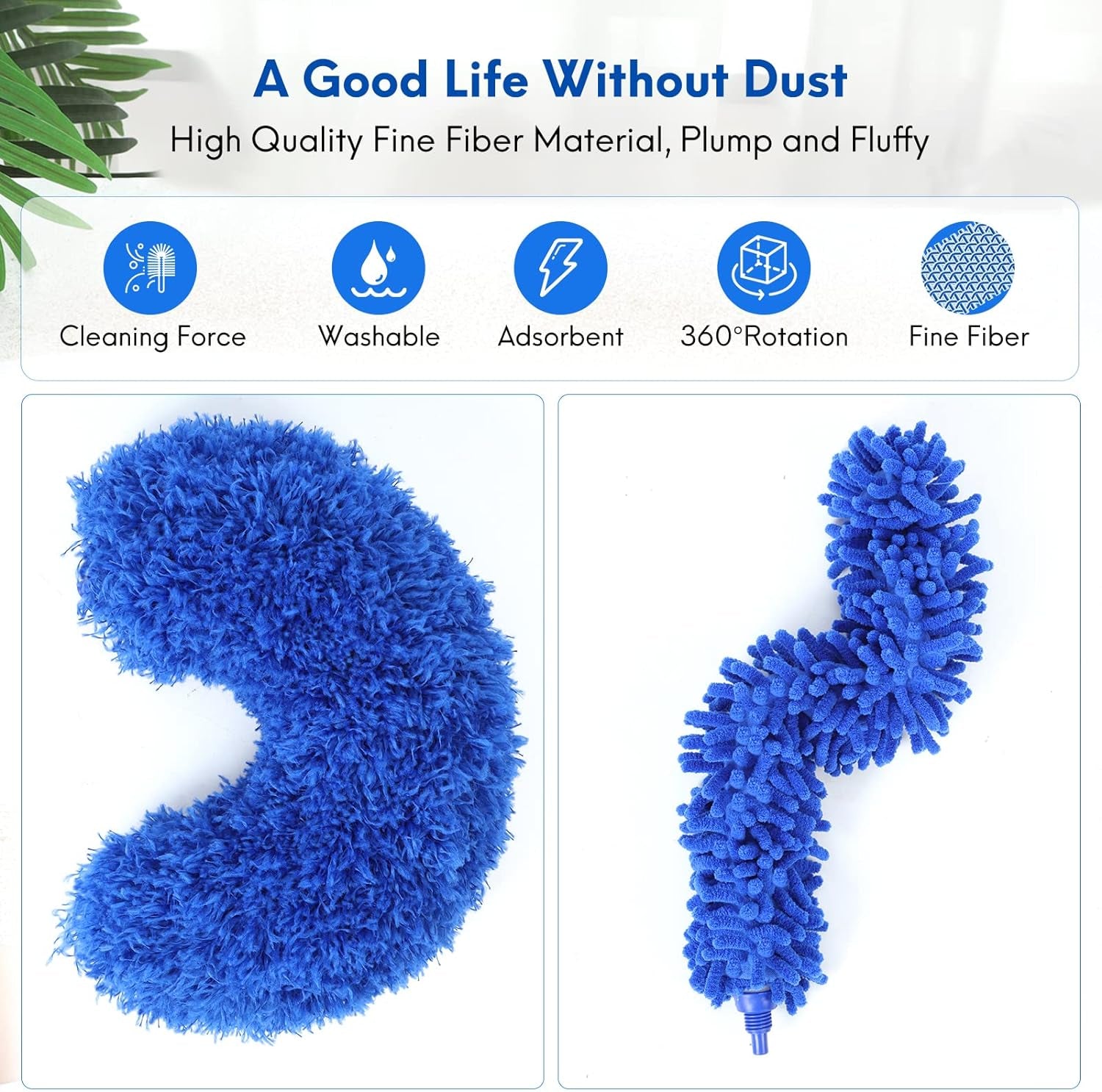 Duster for Cleaning,100In Cobweb Duster with Extension Pole, Reusable Furniture Ceiling Fan Cleaner Duster,Hand Washable Duster,Easy Disassemble Spider Web Brush with Pole