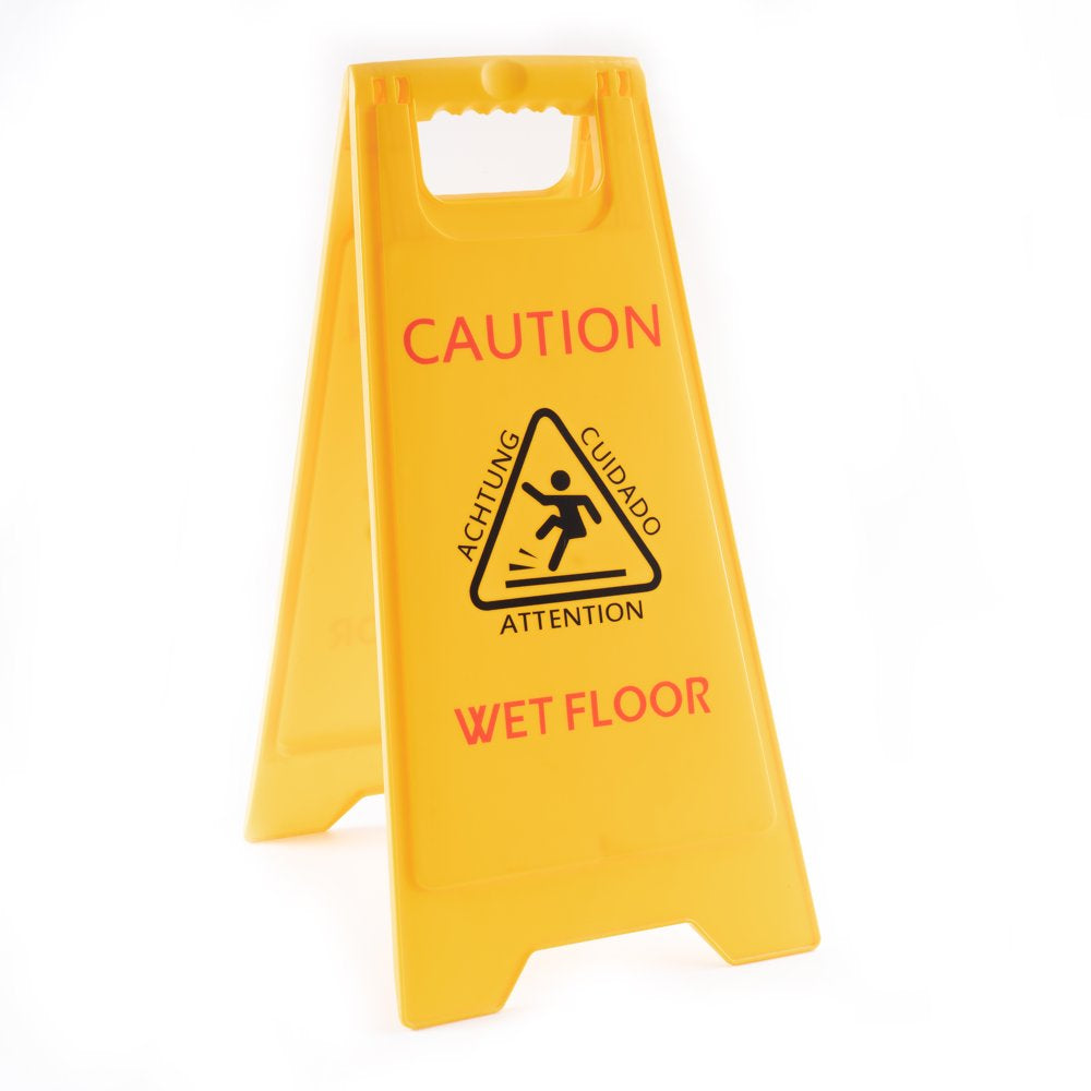 MATTHEW CLEANING 25'' Industrial Wet Floor Sign 3 Pack 2-Sided Safety A-Frame Birght Yellow Multilingual Warning Signs Commercial Caution Wet Fold-Out Floor Signs for Indoors and Outdoors