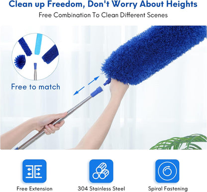 Duster for Cleaning,100In Cobweb Duster with Extension Pole, Reusable Furniture Ceiling Fan Cleaner Duster,Hand Washable Duster,Easy Disassemble Spider Web Brush with Pole